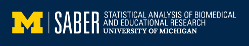 Logo for University of Michigan's Statistical Analysis of Biomedical and Educational Research (SABER) Program.